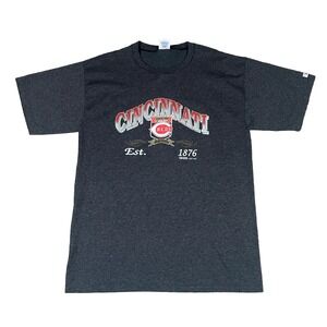VTG Trench Cincinnati Reds Striped T-Shirt Black/Grey Adult XL Made in USA 1993